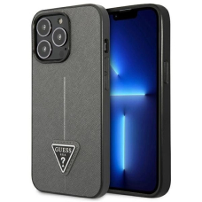 Guess Saffiano Triangle Logo Dėklas skirtas iPhone 13 Pro Max 6.7&quot; - Sidabrinis