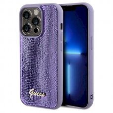Dėklas Guess Sequin Script Metal case for iPhone 14 Pro Max - Violetinis
