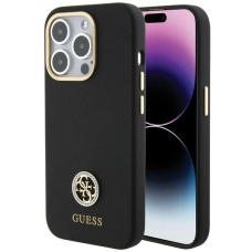 Guess Silikoninis Logo Strass 4G Dėklas skirtas iPhone 15 Pro Max - Juodas