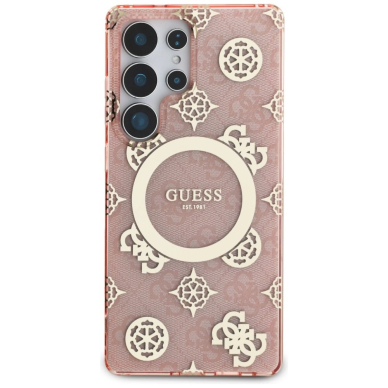 Samsung Galaxy S25 Ultra – Guess 4G Background Gold Electroplated Peony Pattern MagSafe dėklas - Rožinis 2
