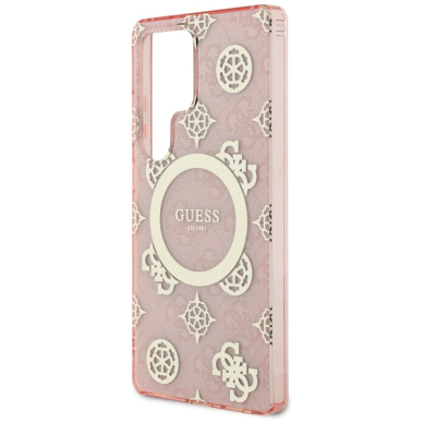 Samsung Galaxy S25 Ultra – Guess 4G Background Gold Electroplated Peony Pattern MagSafe dėklas - Rožinis 5