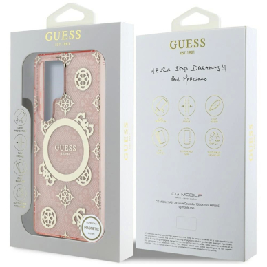 Samsung Galaxy S25 Ultra – Guess 4G Background Gold Electroplated Peony Pattern MagSafe dėklas - Rožinis 7