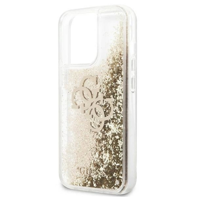 Guess 4G Big Liquid Glitter Dėklas skirtas iPhone 13 Pro Max 6.7&quot; - Auksinis 5