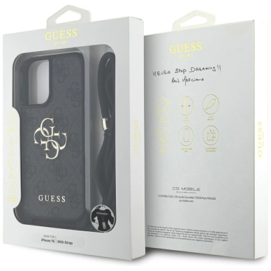 Guess 4G Big Logo Cord Stap Crossbody Dėklas skirtas iPhone 16 Juodas 6