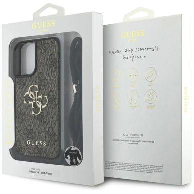 Guess 4G Big Logo Cord Stap Crossbody Dėklas skirtas iPhone 16 Rudas 6
