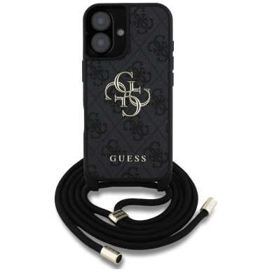 Guess 4G Big Logo Cord Stap Crossbody Dėklas skirtas iPhone 16 Plus Juodas 1