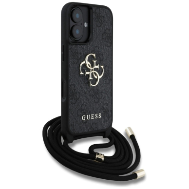 Guess 4G Big Logo Cord Stap Crossbody Dėklas skirtas iPhone 16 Plus Juodas 2