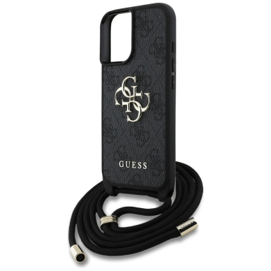 Guess 4G Big Logo Cord Stap Crossbody Dėklas skirtas iPhone 16 Plus Juodas 4