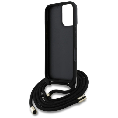 Guess 4G Big Logo Cord Stap Crossbody Dėklas skirtas iPhone 16 Plus Juodas 5