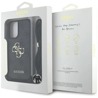 Guess 4G Big Logo Cord Stap Crossbody Dėklas skirtas iPhone 16 Plus Juodas 6