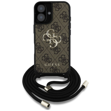Guess 4G Big Logo Cord Stap Crossbody Dėklas skirtas iPhone 16 Plus Rudas 1