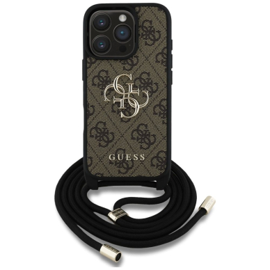 Guess 4G Big Logo Cord Stap Crossbody Dėklas skirtas iPhone 16 Pro Rudas 1