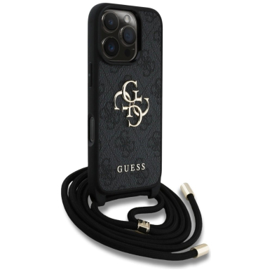 Guess 4G Big Logo Cord Stap Crossbody Dėklas skirtas iPhone 16 Pro Max Juodas 2