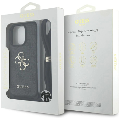 Guess 4G Big Logo Cord Stap Crossbody Dėklas skirtas iPhone 16 Pro Max Juodas 6