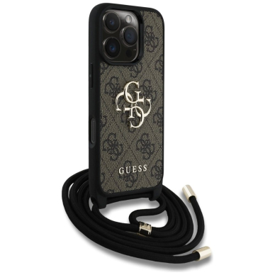 Guess 4G Big Logo Cord Stap Crossbody Dėklas skirtas iPhone 16 Pro Max Rudas 2 Guess 4G Big Logo Cord Stap Crossbody Dėklas skirtas iPhone 16 Pro Max Rudas 2