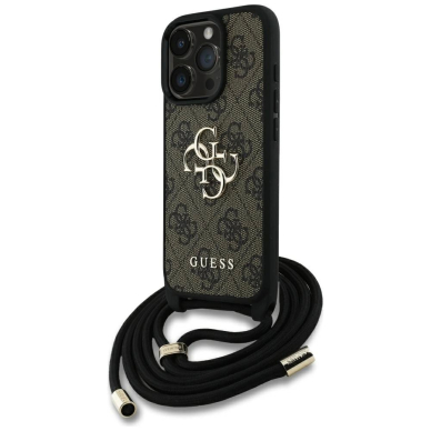 Guess 4G Big Logo Cord Stap Crossbody Dėklas skirtas iPhone 16 Pro Max Rudas