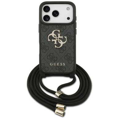iPhone 17 Pro Guess 4G Big Logo Crossbody dėklas – juodas iPhone 17 Pro Guess 4G Big Logo Crossbody dėklas – juodas