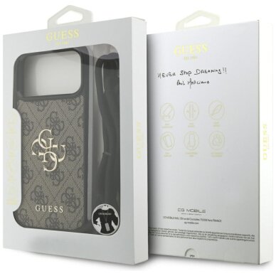 iPhone 17 Pro Max dėklas Guess 4G Big Logo Cord Stap Crossbody – rudas 6