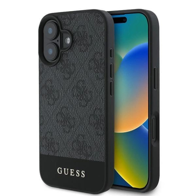 Guess 4G Bottom Stripe Dėklas skirtas iPhone 16 Plus 6.7&quot; - Pilkas