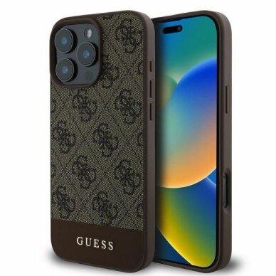 iPhone 16 Pro Max Guess 4G Bottom Stripe dėklas – rudas