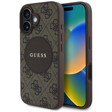 iPhone 16 – Guess 4G Circle Classic Logo MagSafe dėklas - Rudas