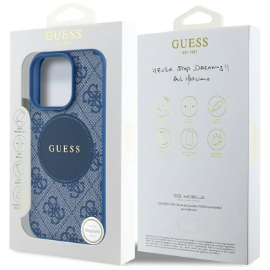 iPhone 16 Pro – Guess 4G Circle Classic Logo MagSafe dėklas - Mėlynas 7