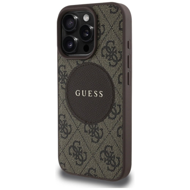 iPhone 16 Pro – Guess 4G Circle Classic Logo MagSafe dėklas - Rudas 1