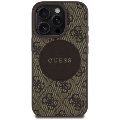 iPhone 16 Pro – Guess 4G Circle Classic Logo MagSafe dėklas - Rudas 2