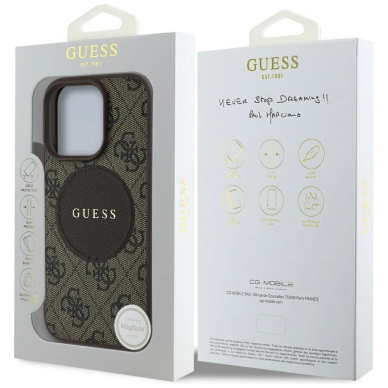 iPhone 16 Pro – Guess 4G Circle Classic Logo MagSafe dėklas - Rudas 7
