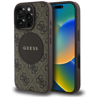 iPhone 16 Pro Max – Guess 4G Circle Classic Logo MagSafe dėklas - Rudas