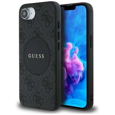 Guess 4G Circle Classic Logo MagSafe Dėklas skirtas iPhone 16e - Juodas