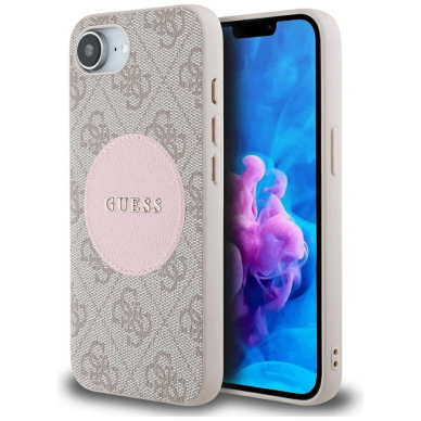 Guess 4G Circle Classic Logo MagSafe Dėklas skirtas iPhone 16e - Rožinis