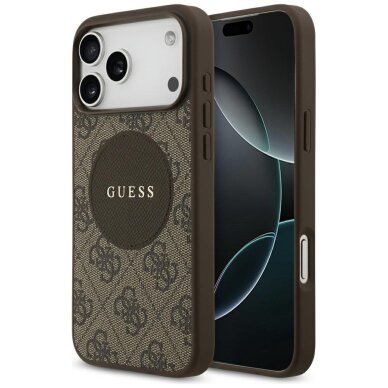 iPhone 17 Pro Max Guess 4G Circle Classic Logo dėklas su MagSafe – rudas
