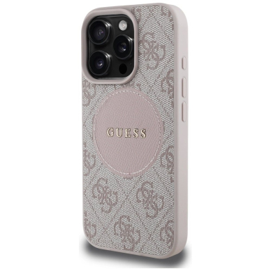 iPhone 16 Pro – Guess 4G Circle Classic Logo MagSafe dėklas - Rožinis 1