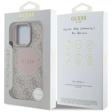 iPhone 16 Pro – Guess 4G Circle Classic Logo MagSafe dėklas - Rožinis 7