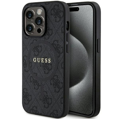 Originalus Guess dėklas 4G Collection Leather Metal Logo MagSafeiPhone 14 Pro - Juodas
