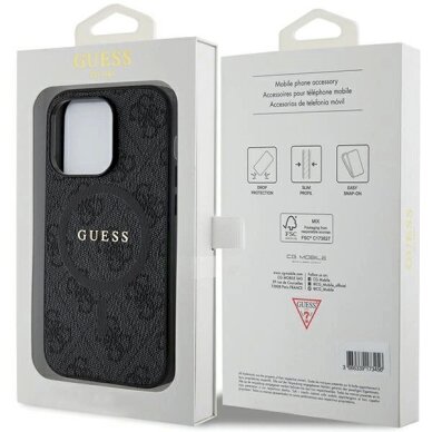 iPhone 14 Pro Max dėklas Guess 4G Collection Leather Metal Logo su MagSafe – juodas 7