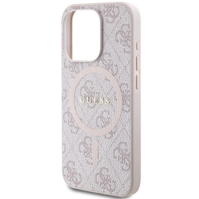Originalus Guess dėklas 4G Collection Leather Metal Logo MagSafeiPhone 14 Pro Max - Rožinis 5