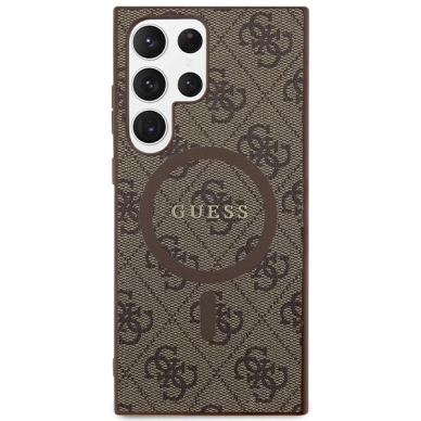 Guess 4G Collection Leather Metal Logo MagSafe Dėklas Samsung Galaxy S24 Ultra - rudas 2 Guess 4G Collection Leather Metal Logo MagSafe Dėklas Samsung Galaxy S24 Ultra - rudas 2