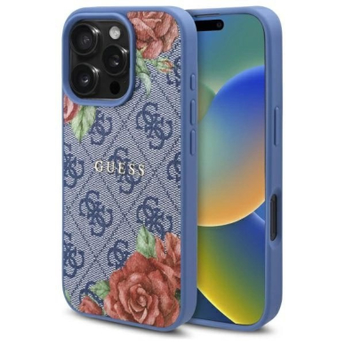 iPhone 16 Pro Guess 4G Flowers Print MagSafe dėklas - mėlynas iPhone 16 Pro Guess 4G Flowers Print MagSafe dėklas - mėlynas