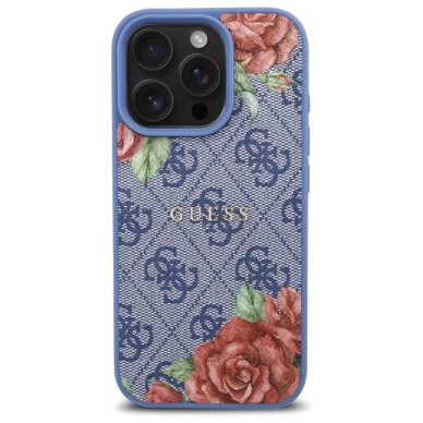 iPhone 16 Pro Max Guess 4G Flowers Print MagSafe dėklas - mėlynas 2