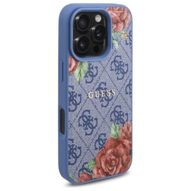 iPhone 16 Pro Max Guess 4G Flowers Print MagSafe dėklas - mėlynas 3