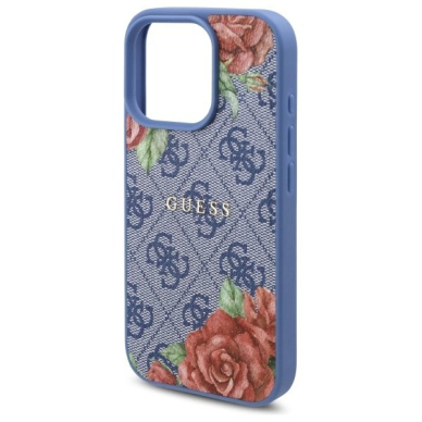 iPhone 16 Pro Max Guess 4G Flowers Print MagSafe dėklas - mėlynas 5