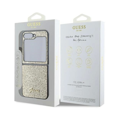 Guess 4G Glitter Script Dėklas Samsung Galaxy Z Flip 6 - auksinis 6 Guess 4G Glitter Script Dėklas Samsung Galaxy Z Flip 6 - auksinis 6