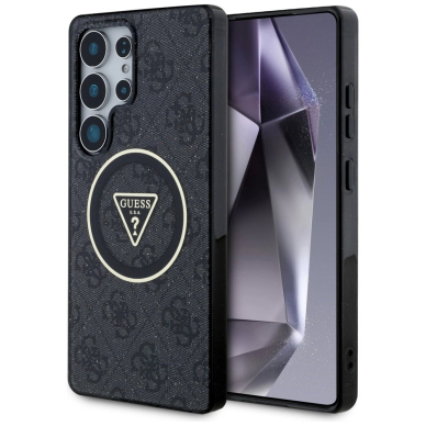 Guess 4G Glitter Triangle Buttons MagSafe Dėklas Samsung Galaxy S25 Ultra Juodas Guess 4G Glitter Triangle Buttons MagSafe Dėklas Samsung Galaxy S25 Ultra Juodas