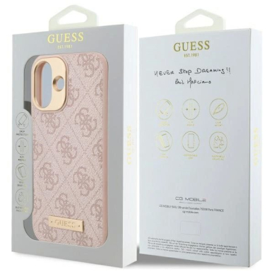 iPhone 16 Plus – Guess 4G Logo Plate MagSafe dėklas - Rožinis 7