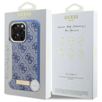 iPhone 16 Pro – Guess 4G Logo Plate MagSafe dėklas - Mėlynas 7
