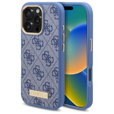 iPhone 16 Pro – Guess 4G Logo Plate MagSafe dėklas - Mėlynas