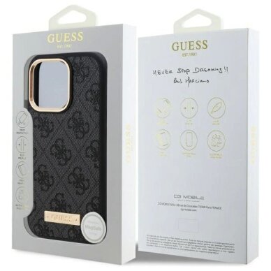 iPhone 16 Pro Max Guess 4G Logo Plate MagSafe dėklas – juodas 7