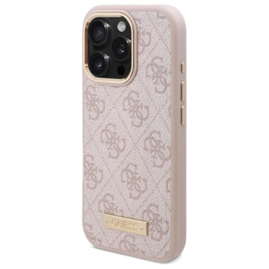 iPhone 16 Pro Max – Guess 4G Logo Plate MagSafe dėklas - Rožinis 1
